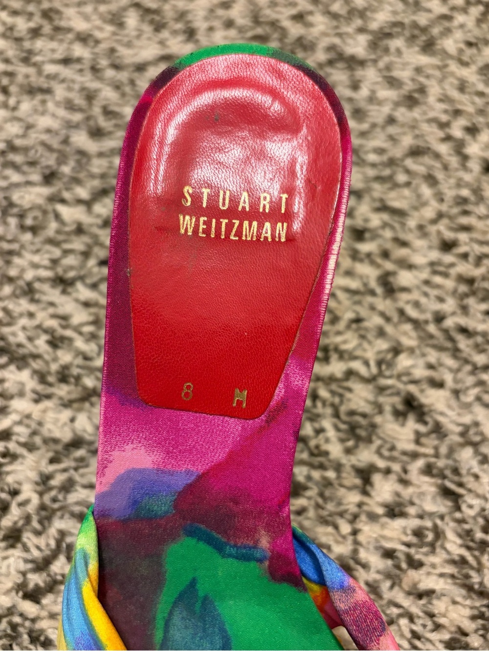 Stuart Weitzman Multicolor Knot-Front Slide Sandals - Pink Green Yellow - Picture 2 of 7